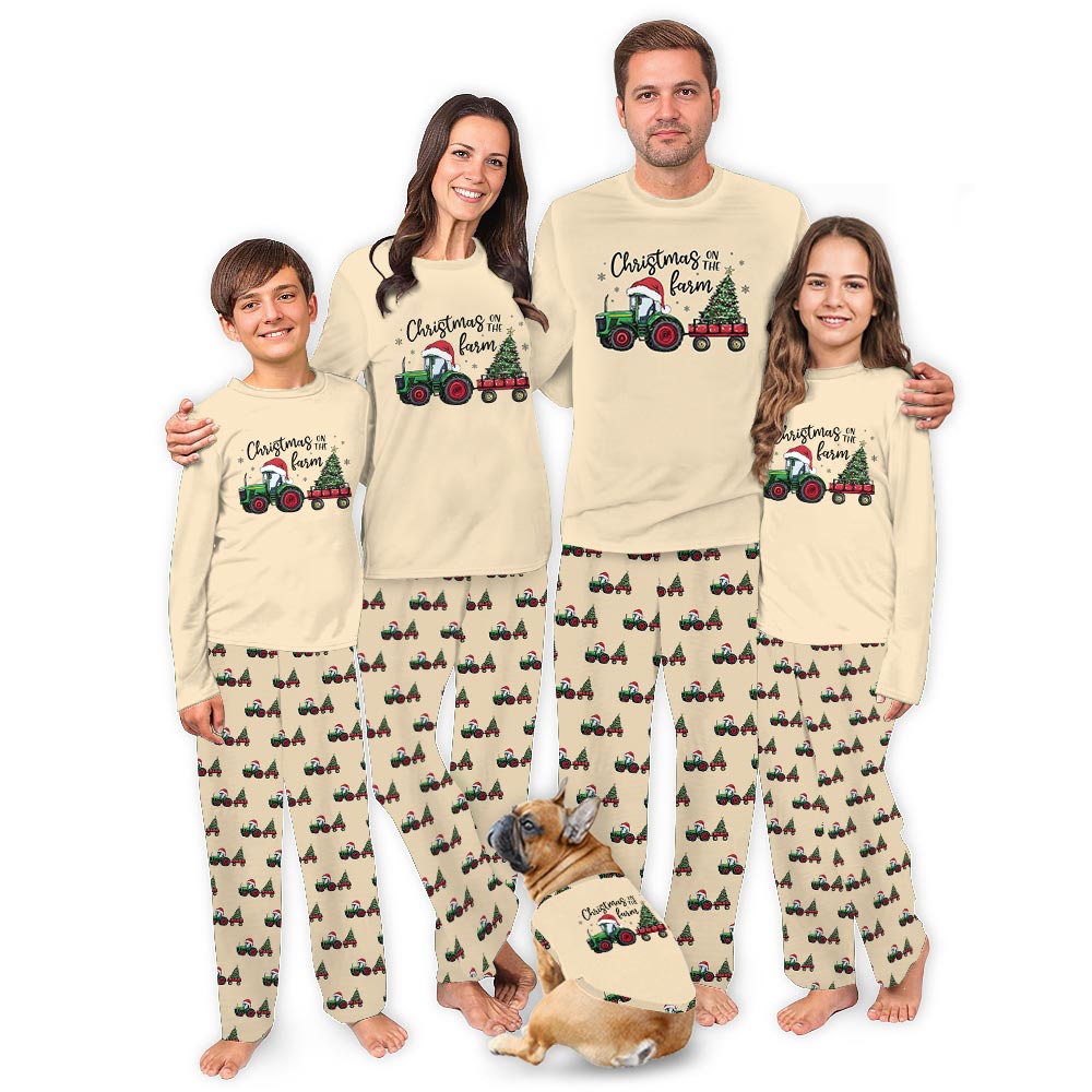 Funny Christmas Tractor Family Matching Pajamas Christmas With Dog