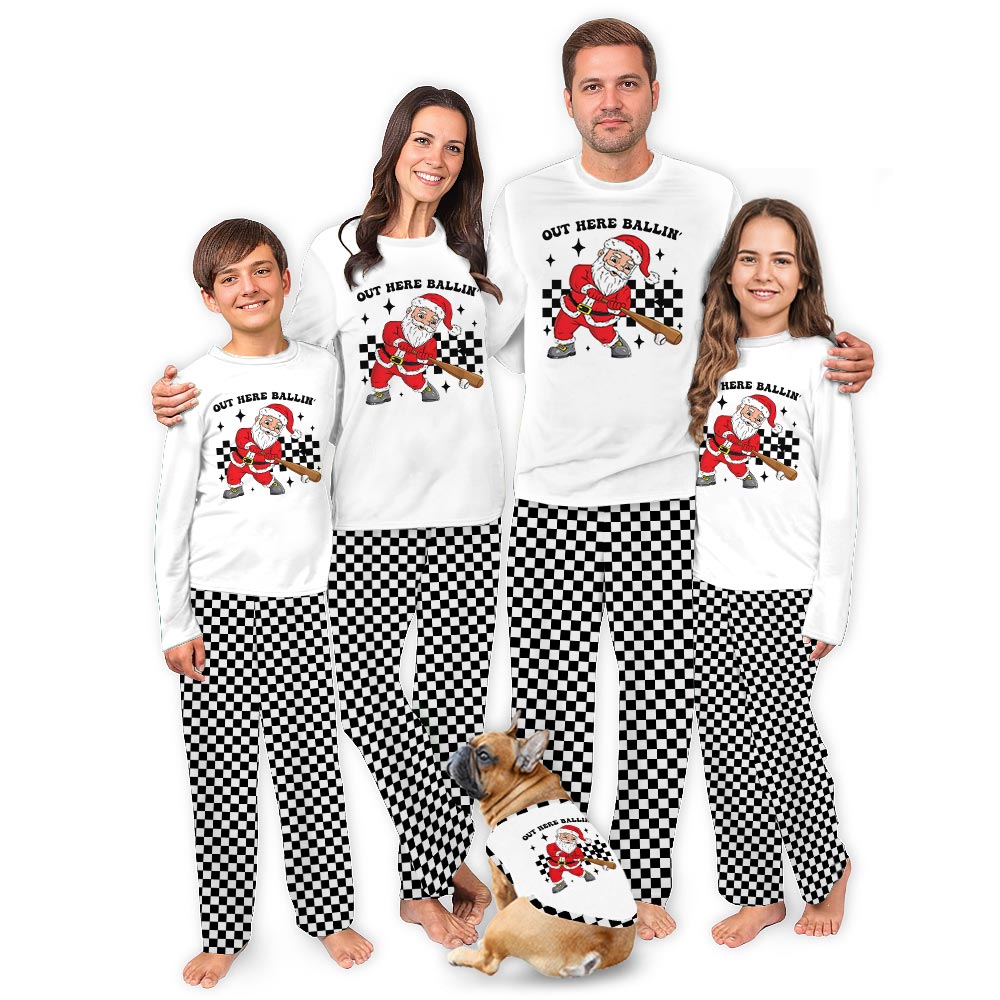 White Santa's Out Here Ballin' Matching Pj Sets Family And Dog White Santa's Out Here Ballin' Matching Pj Sets Family And Dog