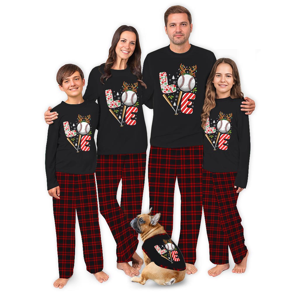Love and Baseball Matching Christmas Pajamas And Dog Love and Baseball Matching Christmas Pajamas And Dog