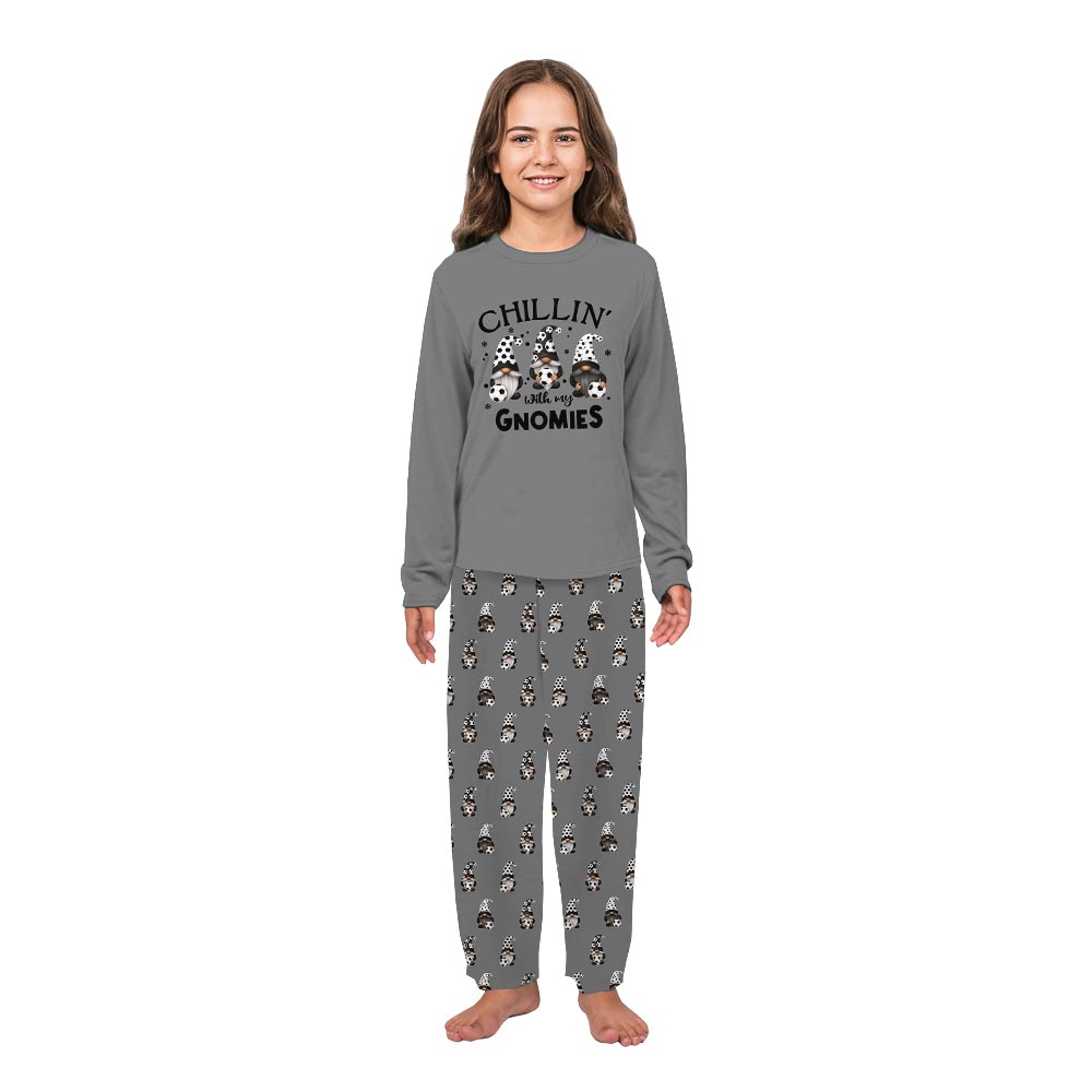 Gray Dog Matching Pajama Set with Gnomies Soccer Fun Gray Dog Matching Pajama Set with Gnomies Soccer Fun