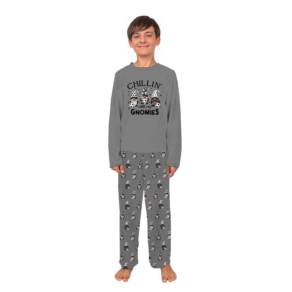 Gray Dog Matching Pajama Set with Gnomies Soccer Fun Gray Dog Matching Pajama Set with Gnomies Soccer Fun