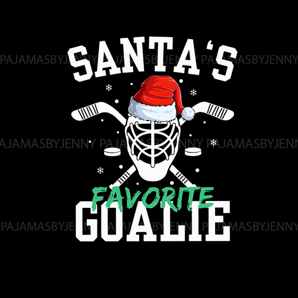 Santa's Favorite Goalie Hockey Pajama Set for the Family with Dog Santa's Favorite Goalie Hockey Pajama Set for the Family with Dog