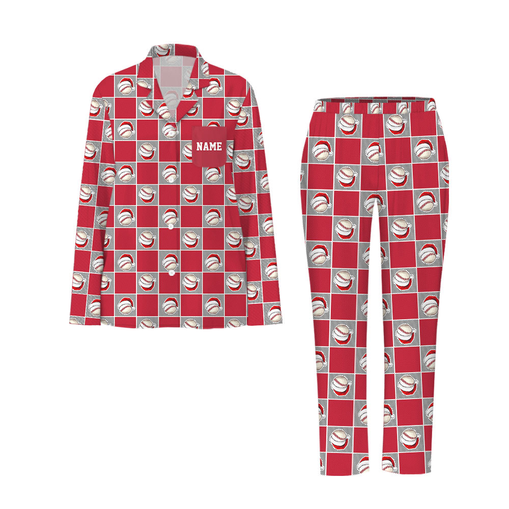 Bold Baseball Family Plaid Christmas Pajamas
