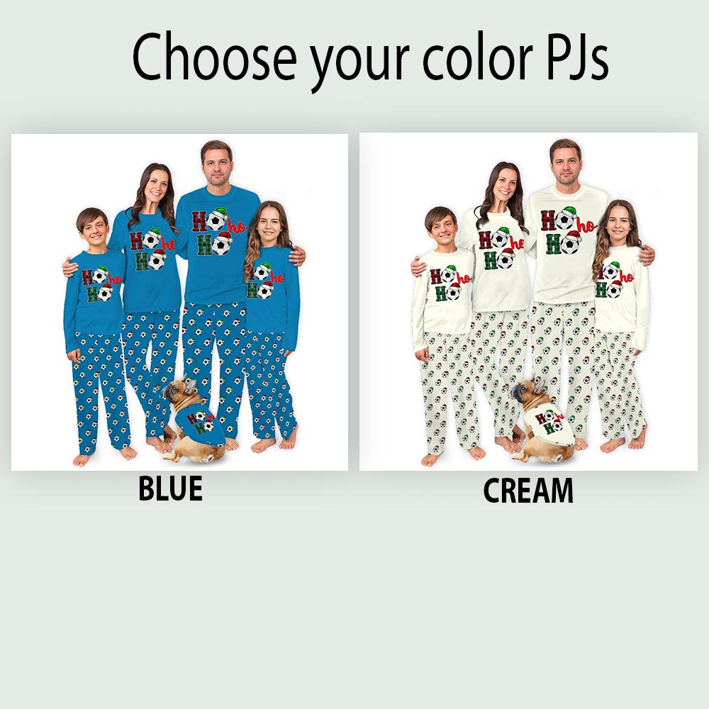 Ho Ho Ho Christmas Soccer Matching PJ Set With Dog Ho Ho Ho Christmas Soccer Matching PJ Set With Dog