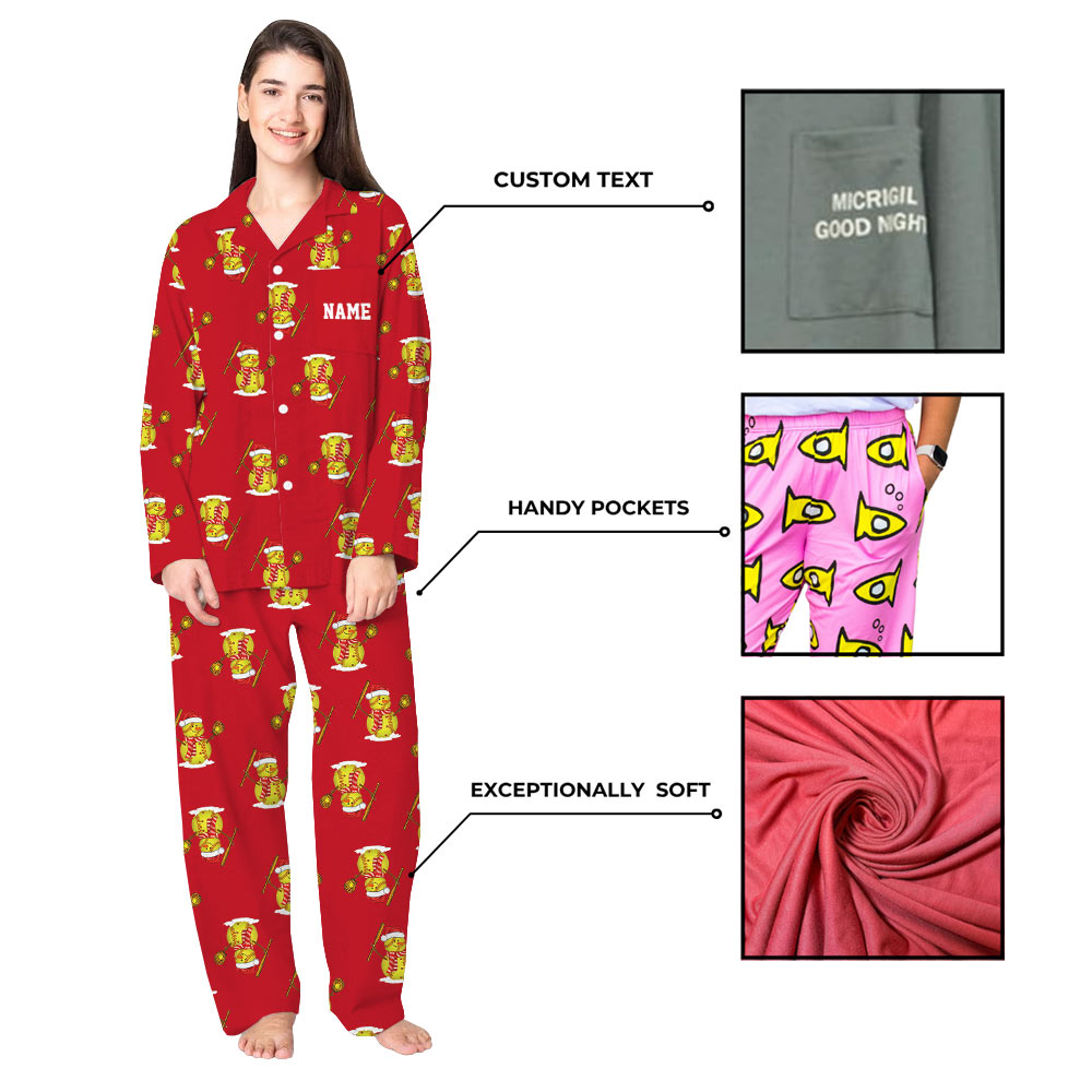 Festive Snowman Baseball Christmas Pajamas For Family Plus Size Festive Snowman Baseball Christmas Pajamas For Family Plus Size