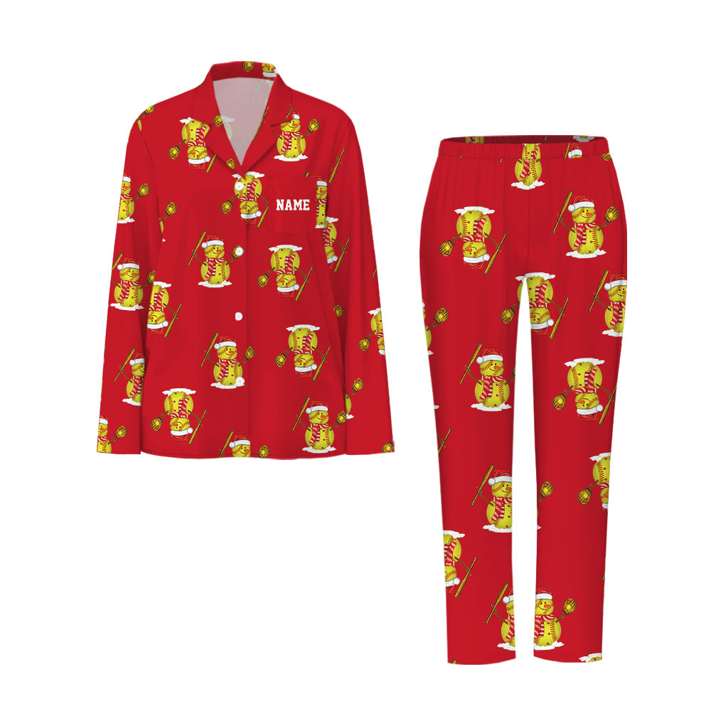 Festive Snowman Baseball Christmas Pajamas For Family Plus Size Festive Snowman Baseball Christmas Pajamas For Family Plus Size