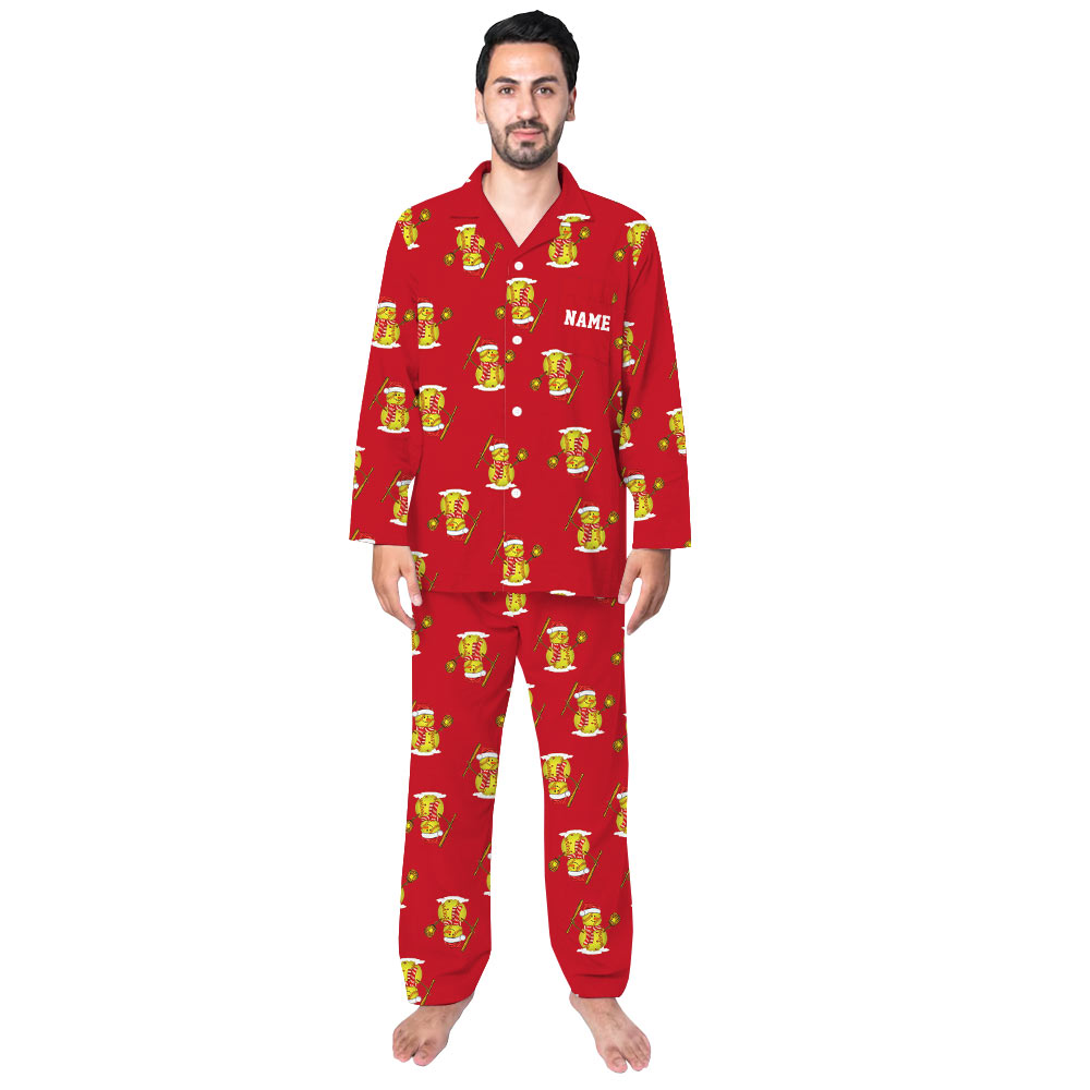 Festive Snowman Baseball Christmas Pajamas For Family Plus Size Festive Snowman Baseball Christmas Pajamas For Family Plus Size