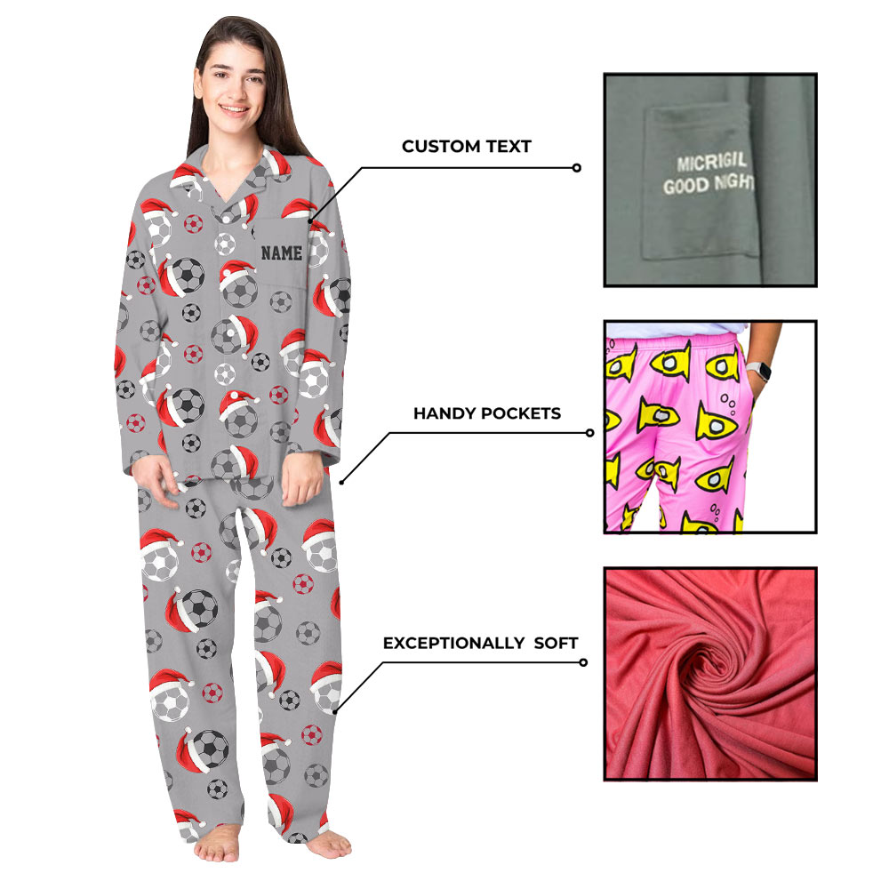 Personalized Soccer Christmas Pajamas in Light Gray Personalized Soccer Christmas Pajamas in Light Gray