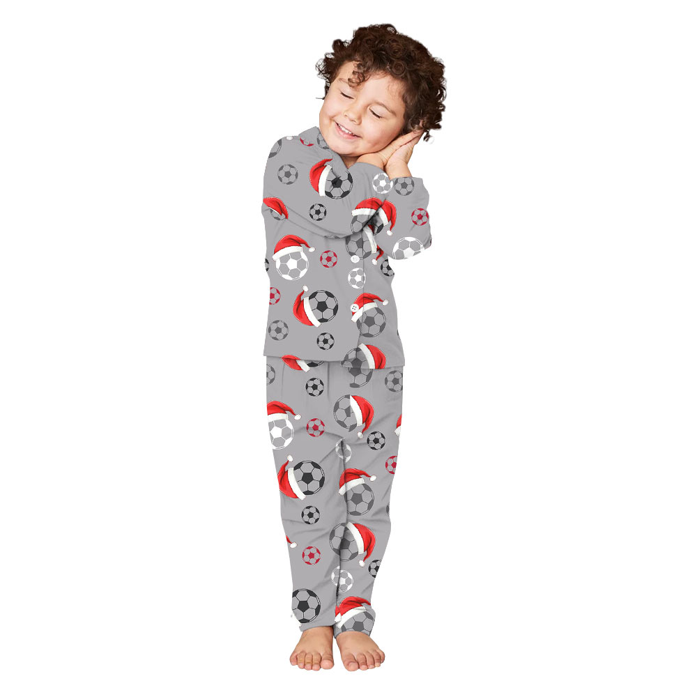 Personalized Soccer Christmas Pajamas in Light Gray Personalized Soccer Christmas Pajamas in Light Gray