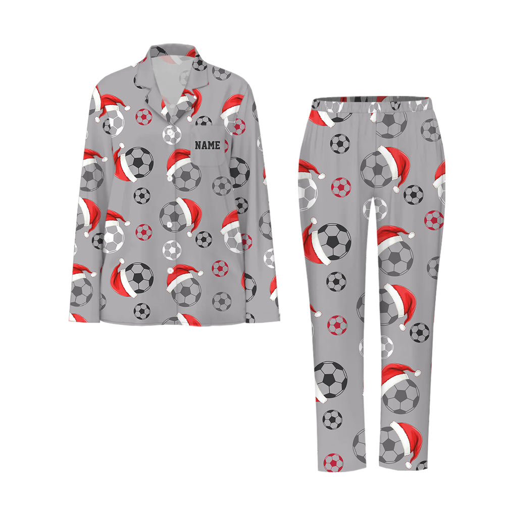 Personalized Soccer Christmas Pajamas in Light Gray Personalized Soccer Christmas Pajamas in Light Gray
