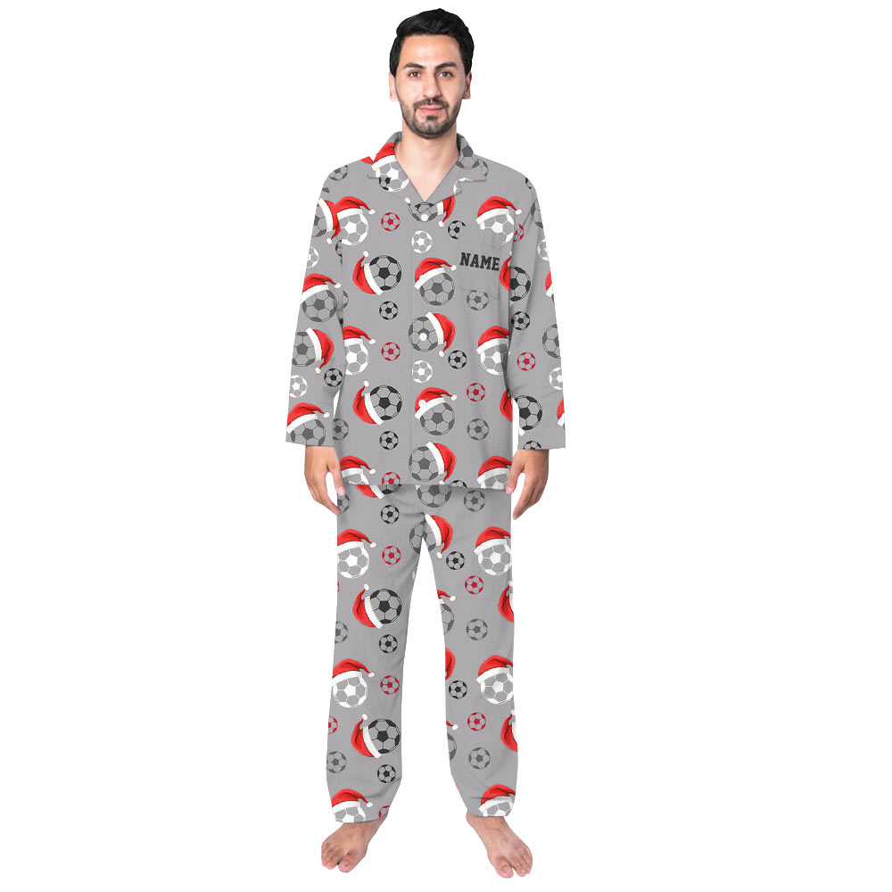 Personalized Soccer Christmas Pajamas in Light Gray Personalized Soccer Christmas Pajamas in Light Gray