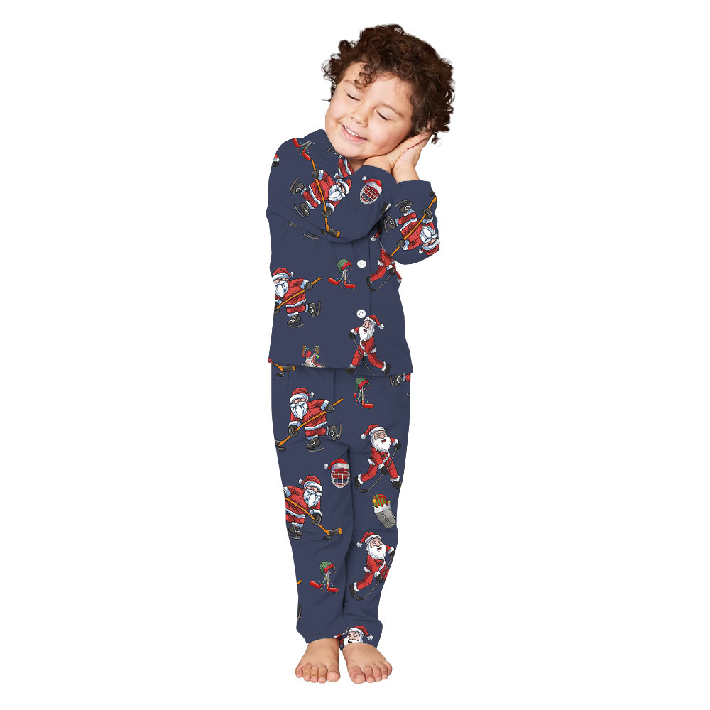 Customizable Santa Ice Hockey Family Christmas Pajamas Customizable Santa Ice Hockey Family Christmas Pajamas