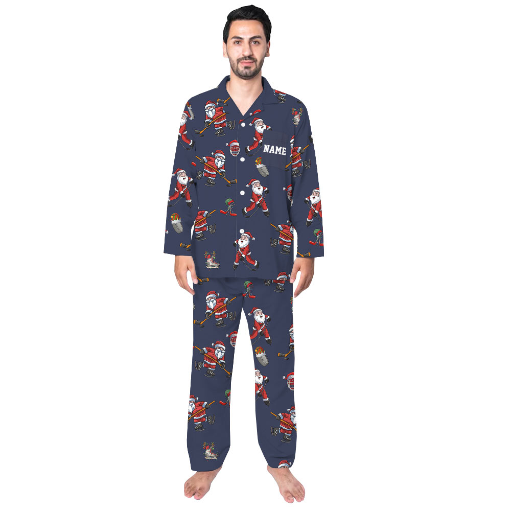 Customizable Santa Ice Hockey Family Christmas Pajamas Customizable Santa Ice Hockey Family Christmas Pajamas