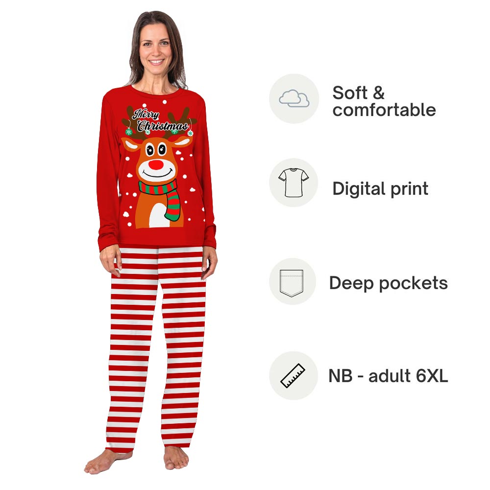 Merry Christmas Cute Reindeer Adult And Dog Matching Pajamas