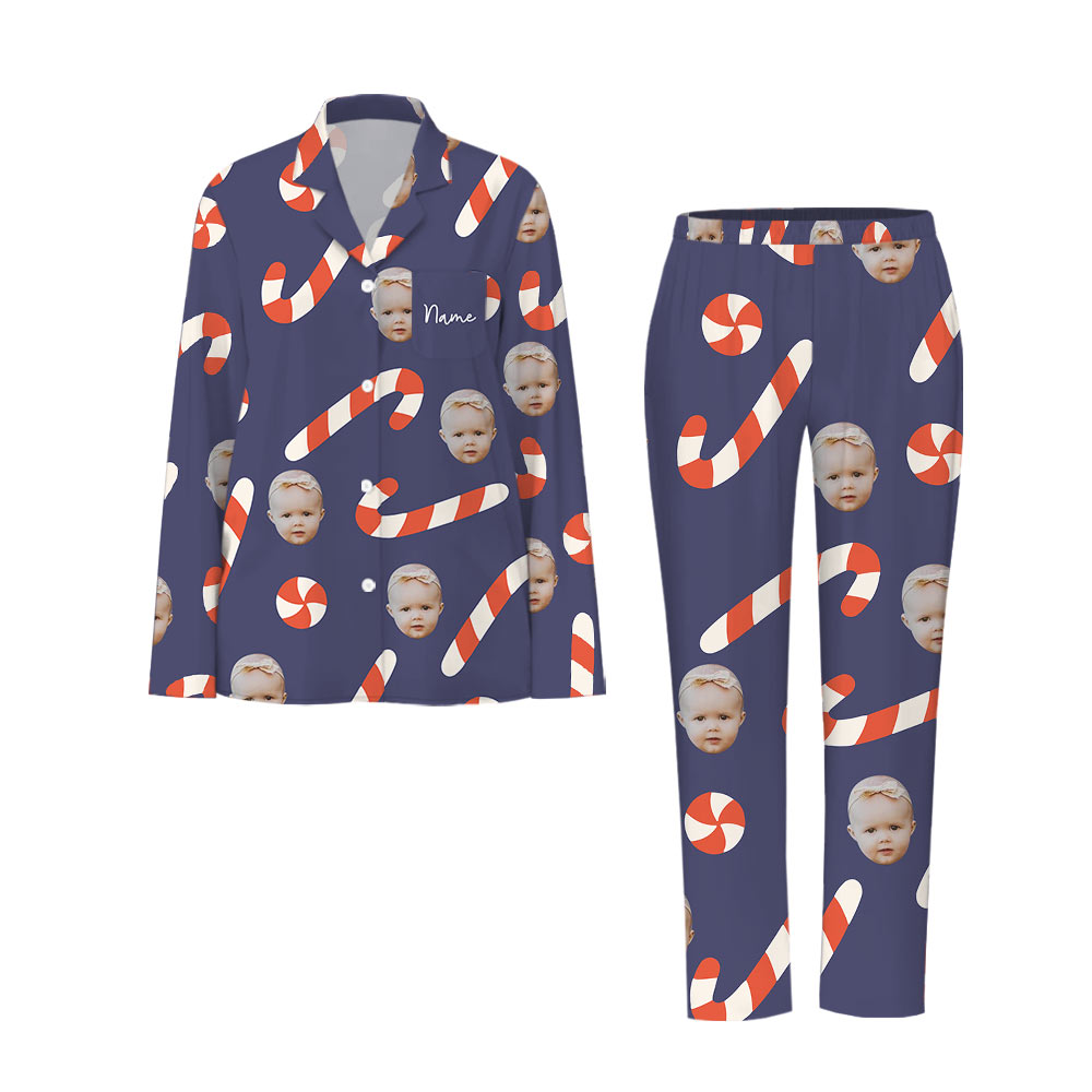 Custom Face Funny Family Christmas Pajamas With Candy Cane patterns Custom Face Funny Family Christmas Pajamas With Candy Cane patterns