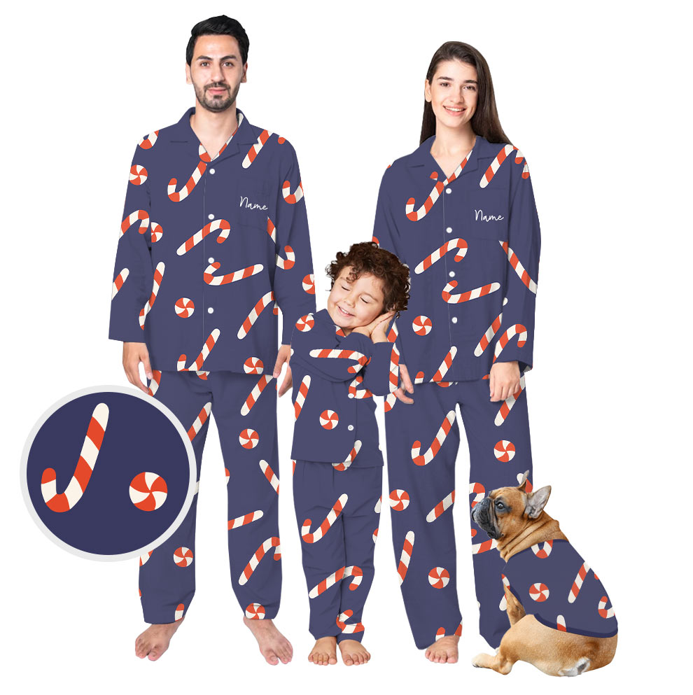Custom Face Funny Family Christmas Pajamas With Candy Cane patterns Custom Face Funny Family Christmas Pajamas With Candy Cane patterns