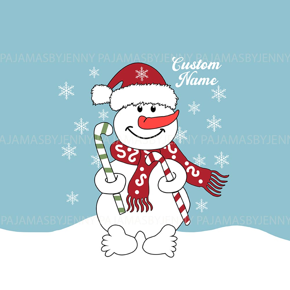Name Personalized Holiday Pajamas with Cute Candy Snowman Name Personalized Holiday Pajamas with Cute Candy Snowman
