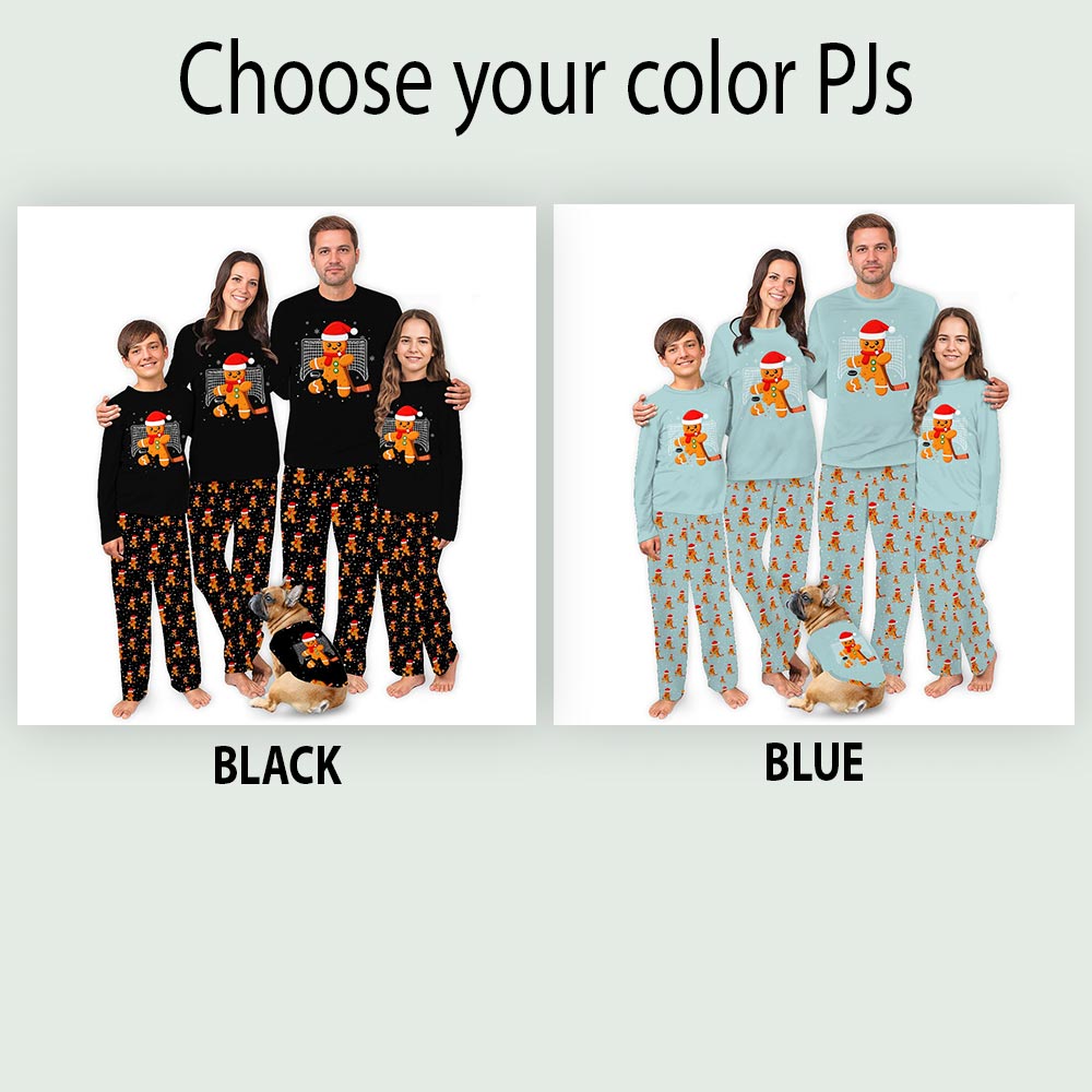Gingerbread Playing Hockey Matching Dog And People Pajamas