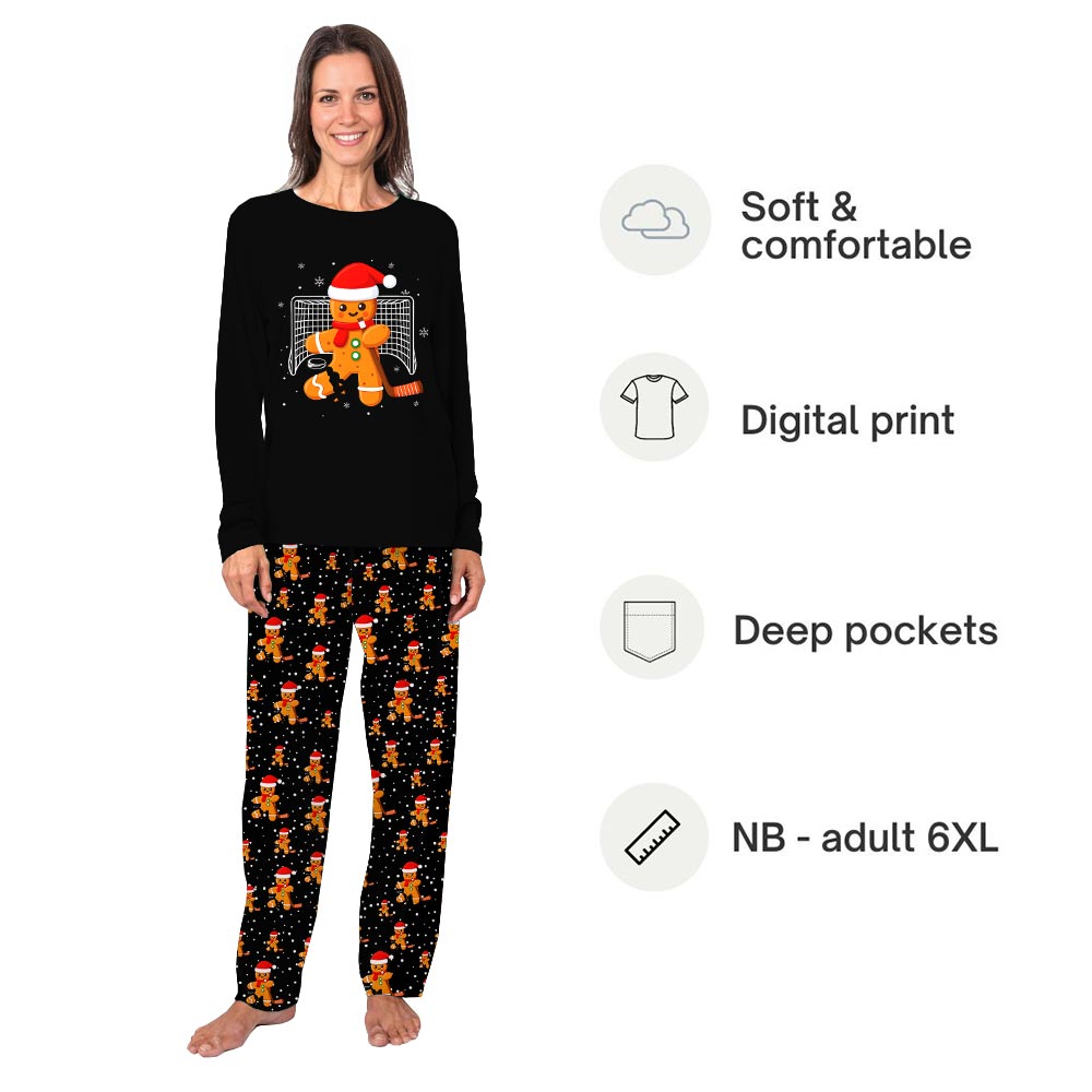 Gingerbread Playing Hockey Matching Dog And People Pajamas
