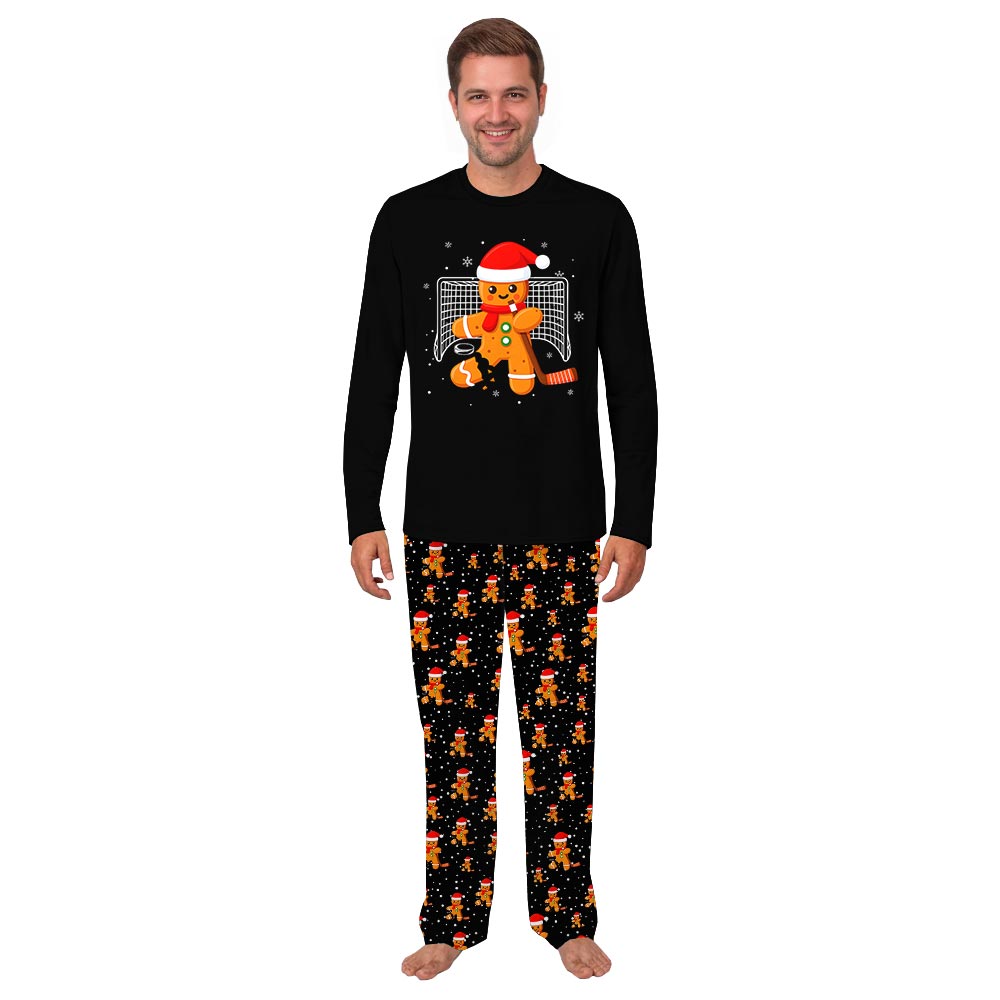 Gingerbread Playing Hockey Matching Dog And People Pajamas