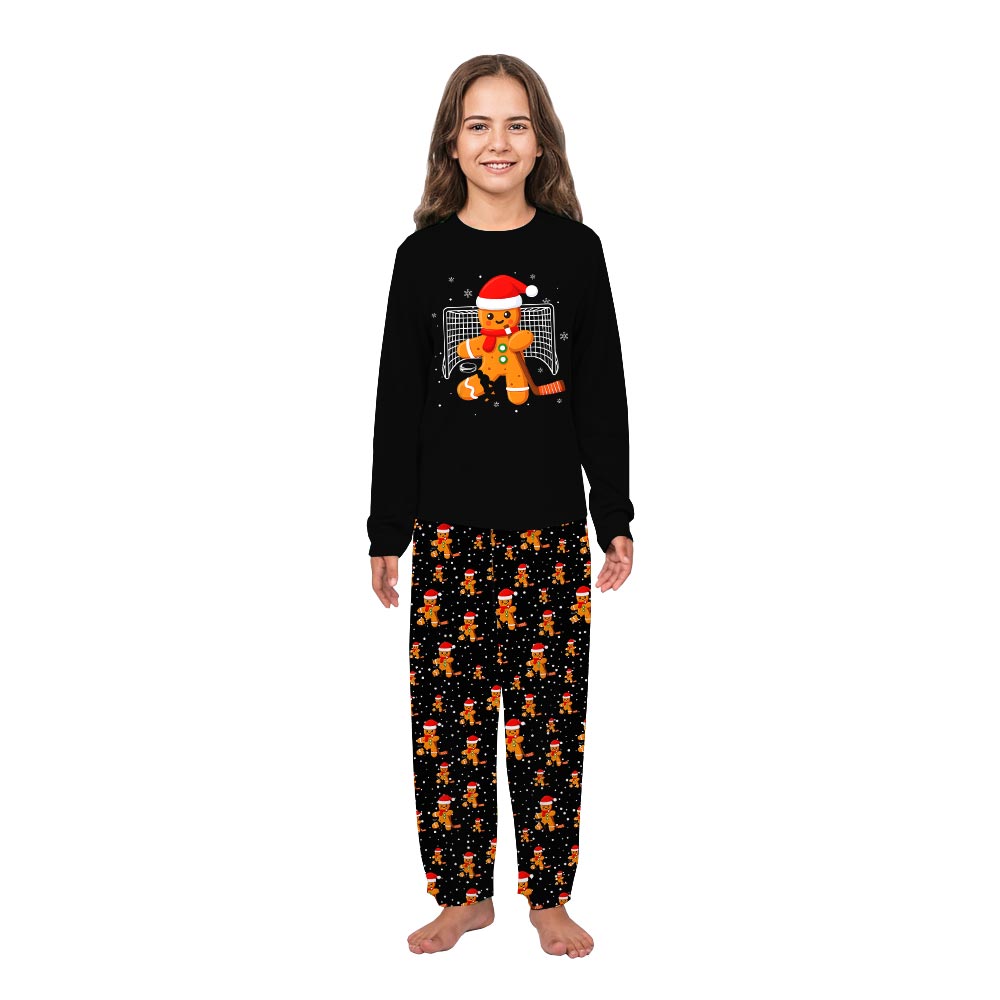 Gingerbread Playing Hockey Matching Dog And People Pajamas