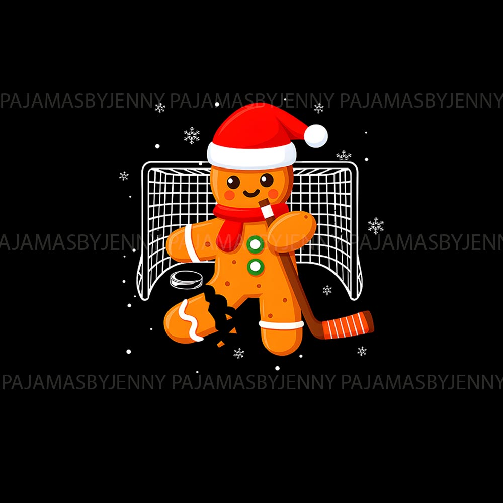 Gingerbread Playing Hockey Matching Dog And People Pajamas