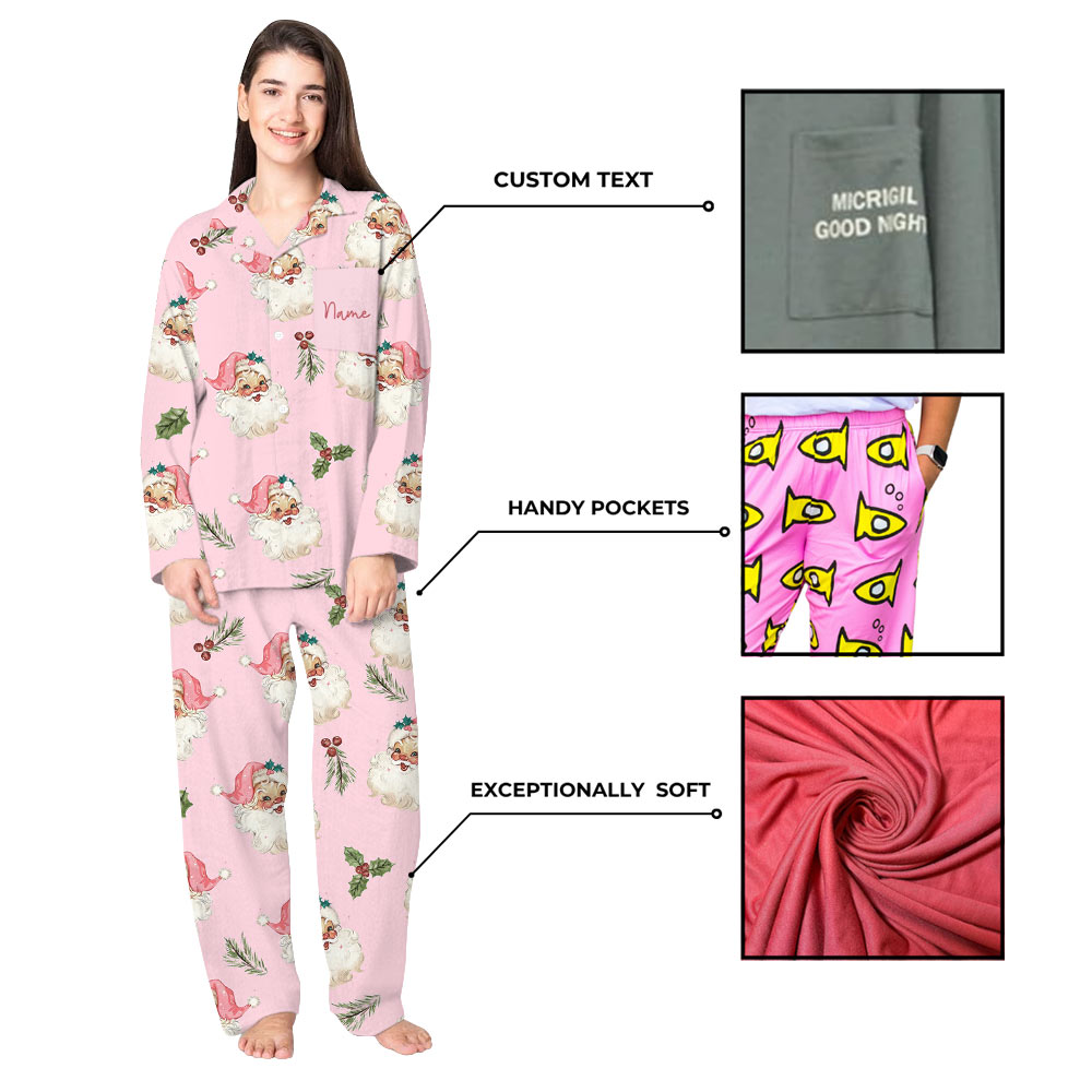 Personalized Vintage Pink Santa Claus Family Christmas Pajamas