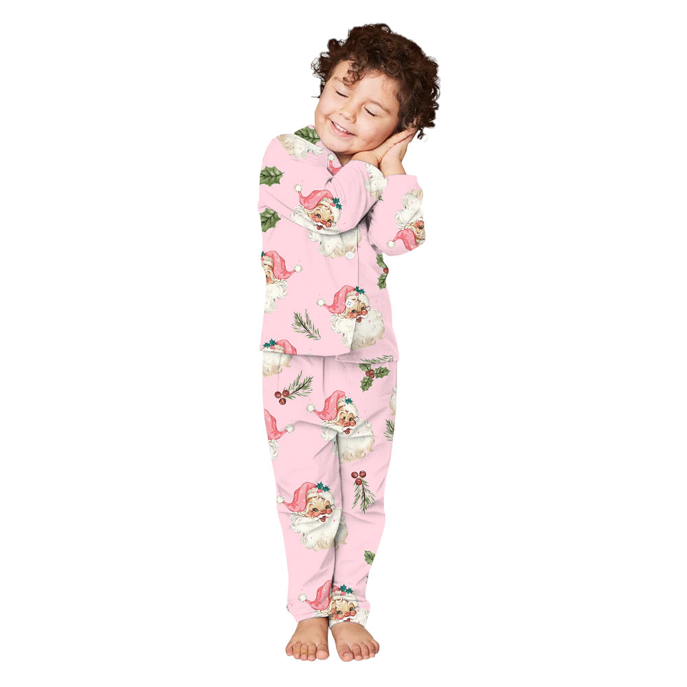 Personalized Vintage Pink Santa Claus Family Christmas Pajamas