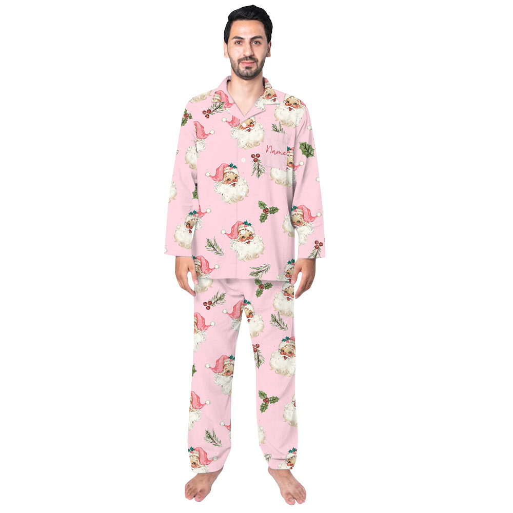 Personalized Vintage Pink Santa Claus Family Christmas Pajamas