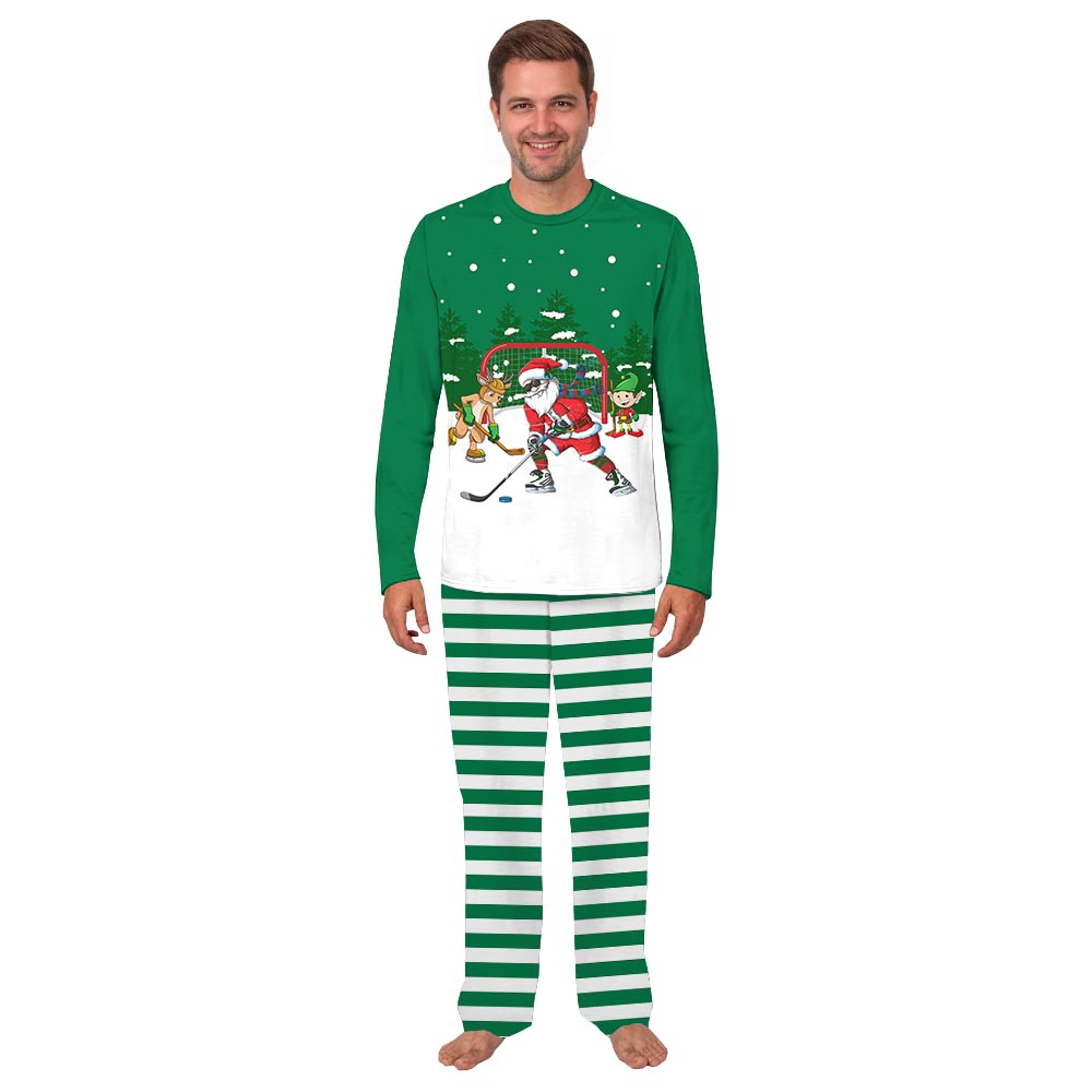 Festive Santa Playing Hockey Christmas Family And Dog Pyjamas Festive Santa Playing Hockey Christmas Family And Dog Pyjamas