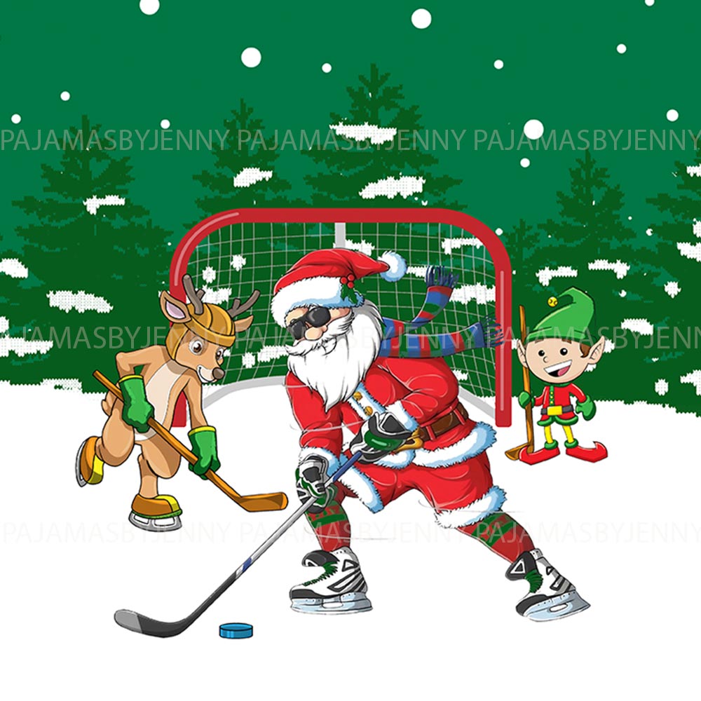 Festive Santa Playing Hockey Christmas Family And Dog Pyjamas Festive Santa Playing Hockey Christmas Family And Dog Pyjamas