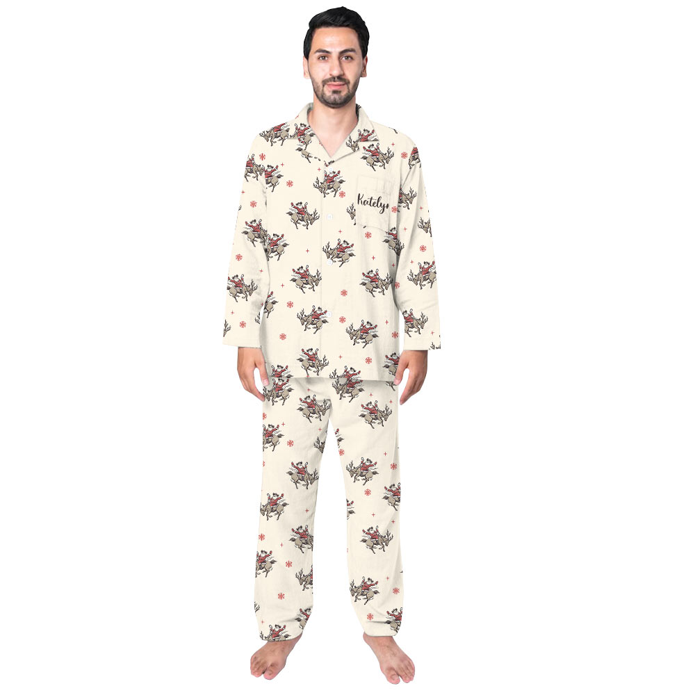 Festive Western Family Christmas Pajamas With Santa Claus Cowboy Festive Western Family Christmas Pajamas With Santa Claus Cowboy