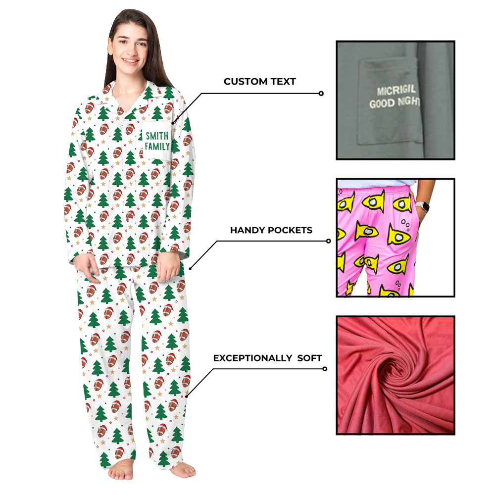 Festive Matching Family Football Christmas Pajamas Festive Matching Family Football Christmas Pajamas