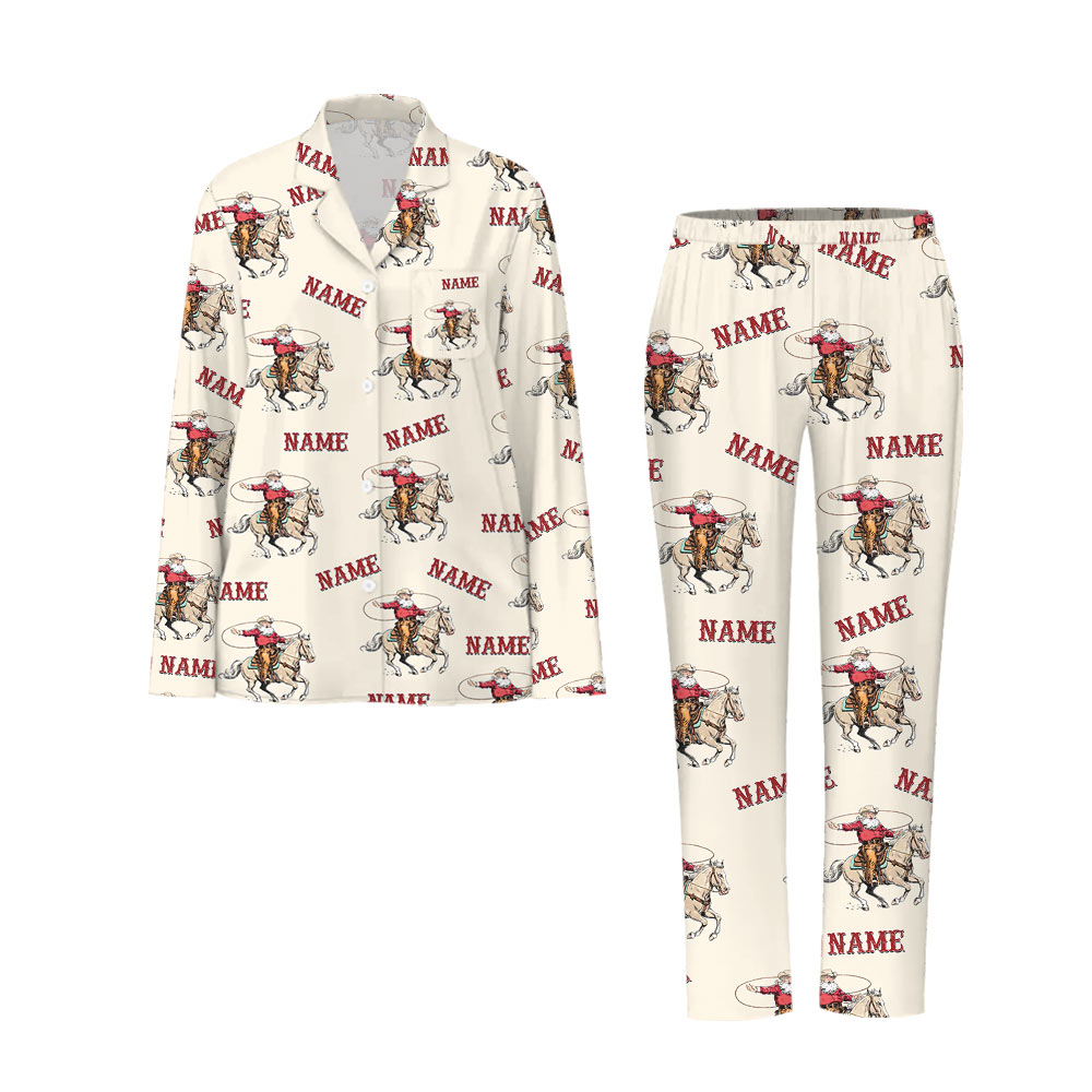 Bold Western Cowboy Santa Matching Family Pajamas Bold Western Cowboy Santa Matching Family Pajamas