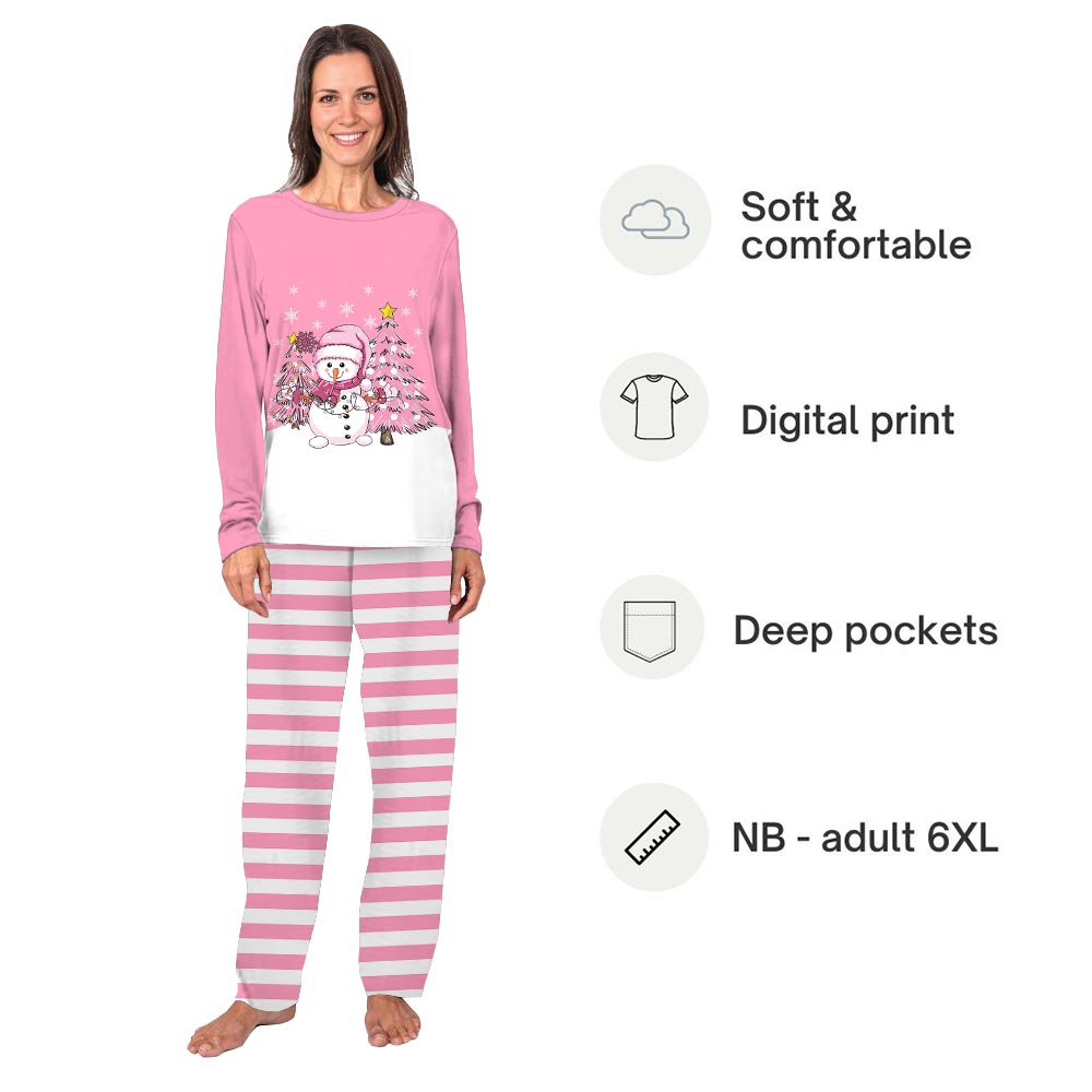 Pink Snowman and Christmas Tree 3D Family Pyjamas With Dog Pink Snowman and Christmas Tree 3D Family Pyjamas With Dog