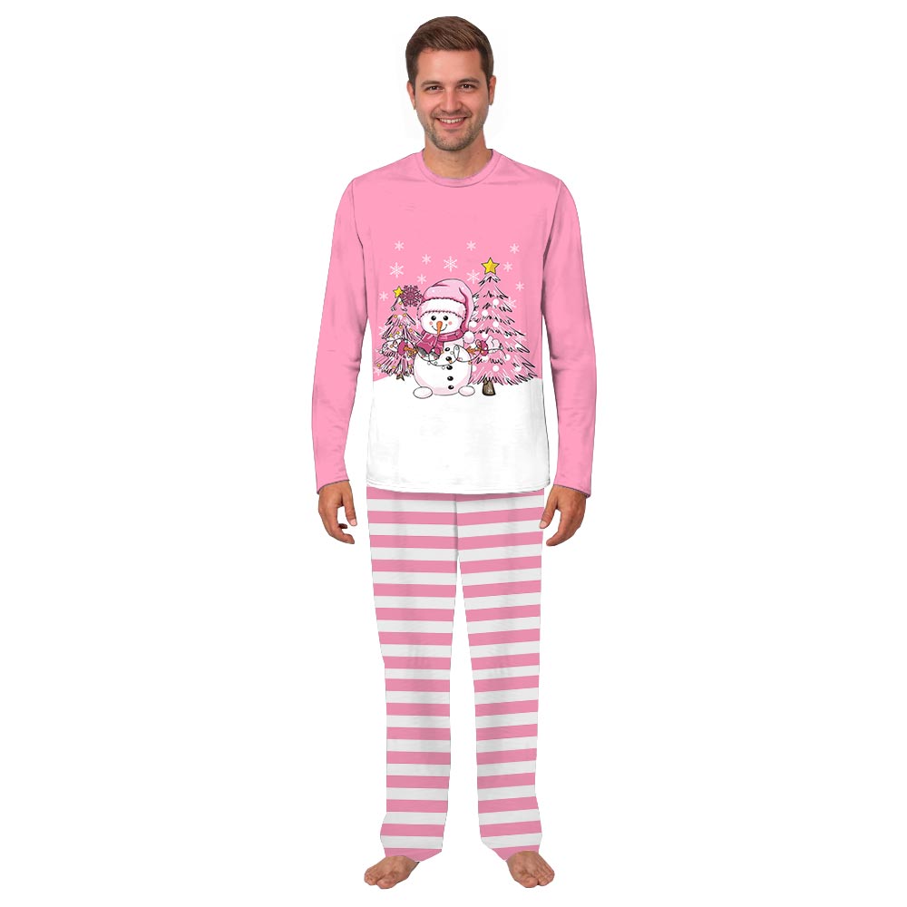 Pink Snowman and Christmas Tree 3D Family Pyjamas With Dog Pink Snowman and Christmas Tree 3D Family Pyjamas With Dog