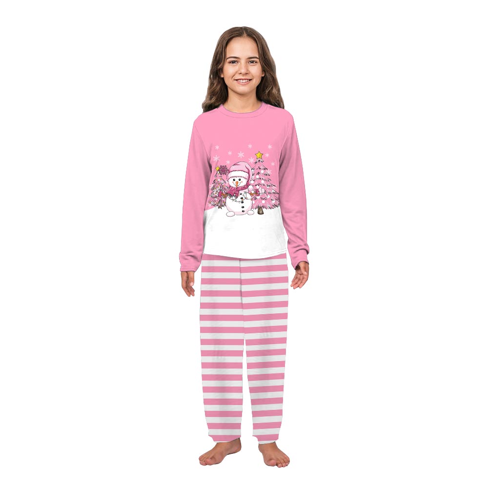 Pink Snowman and Christmas Tree 3D Family Pyjamas With Dog Pink Snowman and Christmas Tree 3D Family Pyjamas With Dog