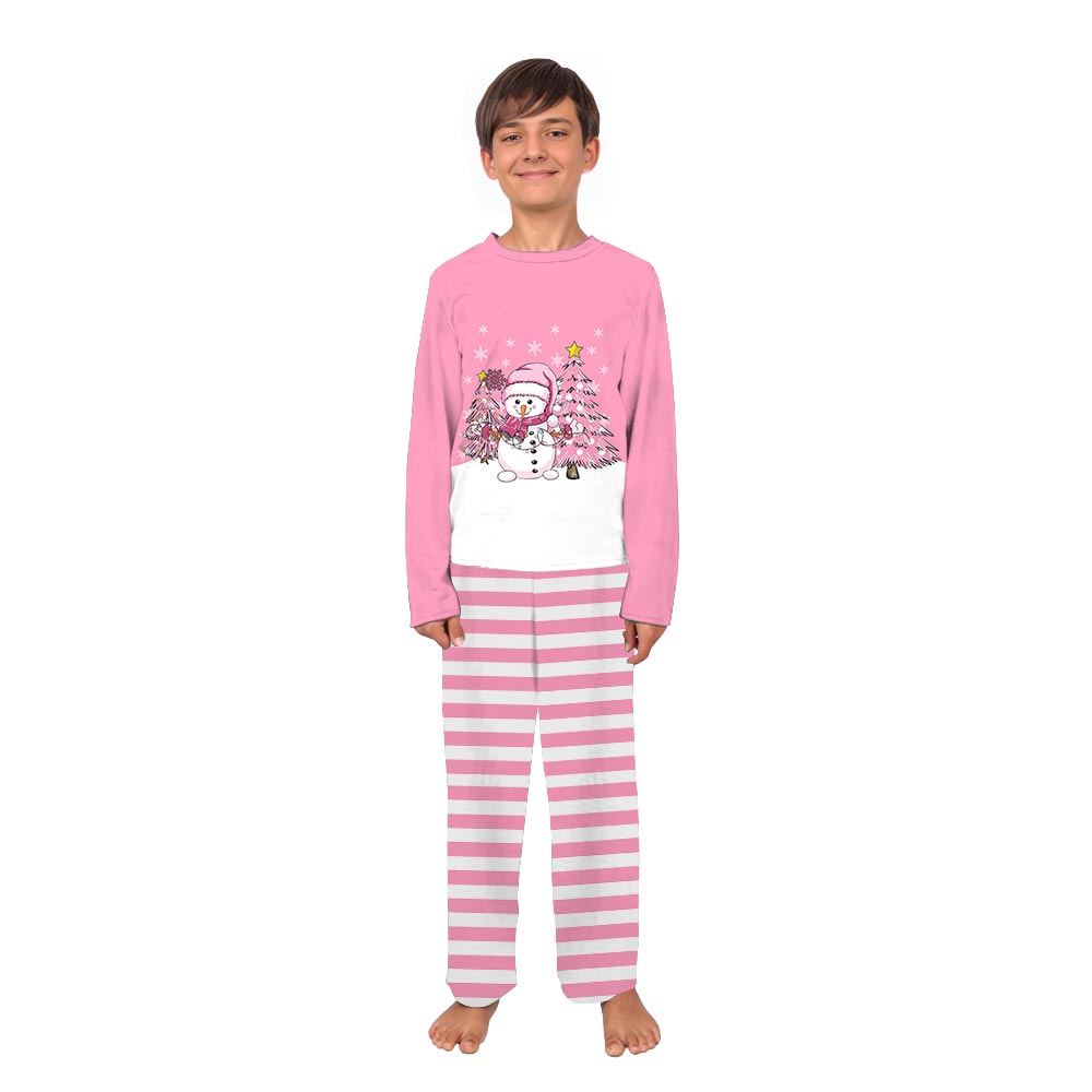 Pink Snowman and Christmas Tree 3D Family Pyjamas With Dog Pink Snowman and Christmas Tree 3D Family Pyjamas With Dog