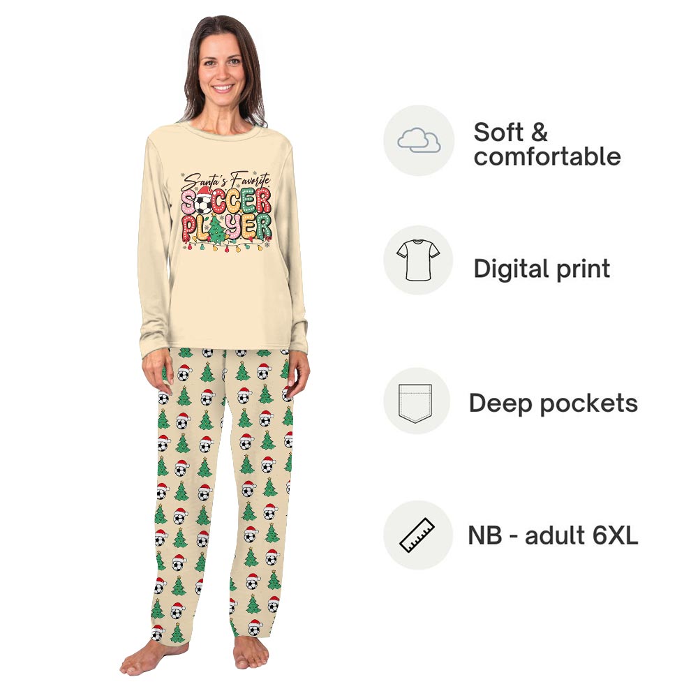 Colorful Santa's Favorite Soccer Player Quote Family Jammies With Dog