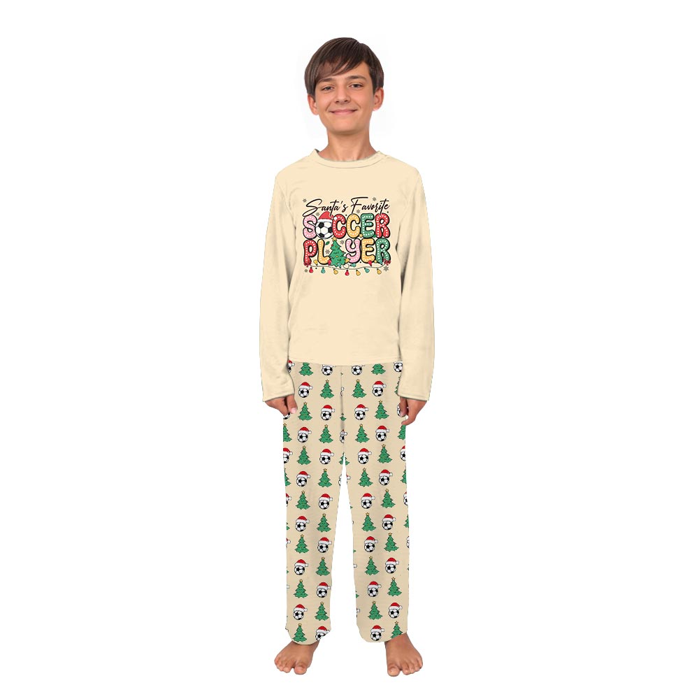 Colorful Santa's Favorite Soccer Player Quote Family Jammies With Dog