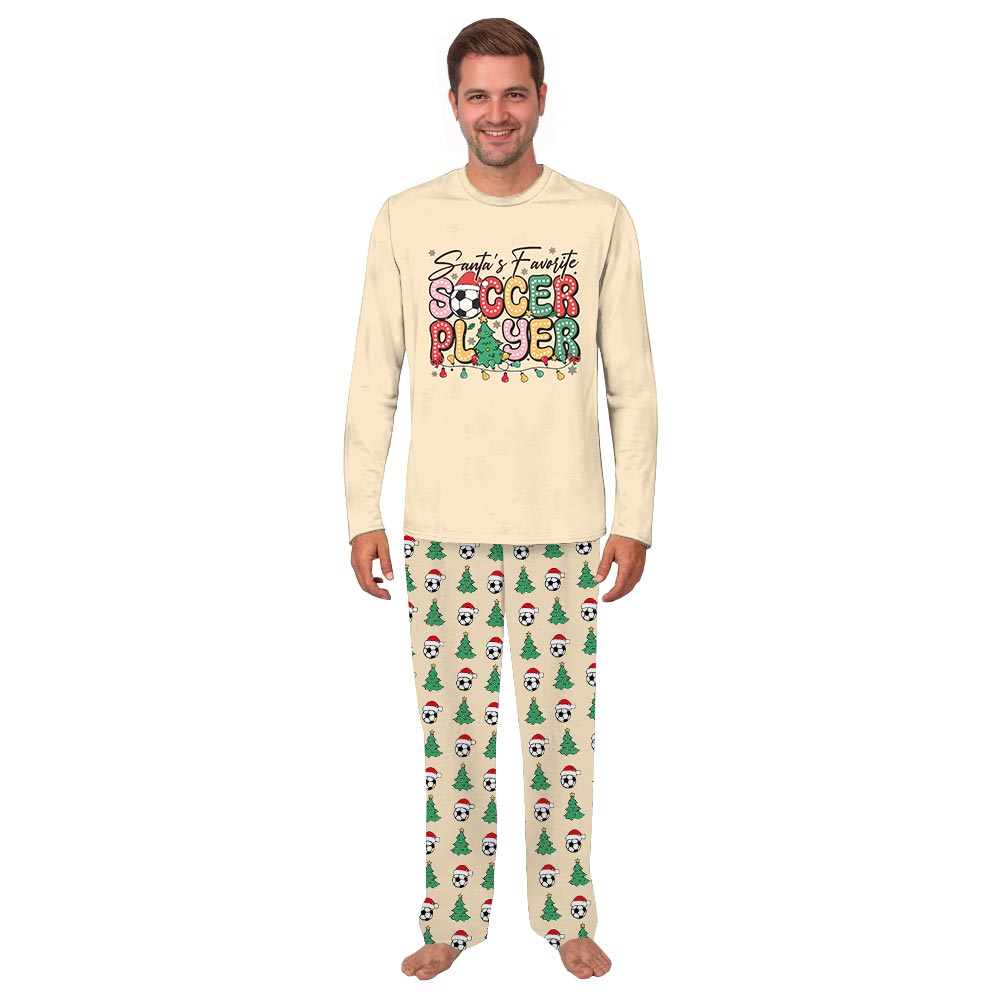 Colorful Santa's Favorite Soccer Player Quote Family Jammies With Dog