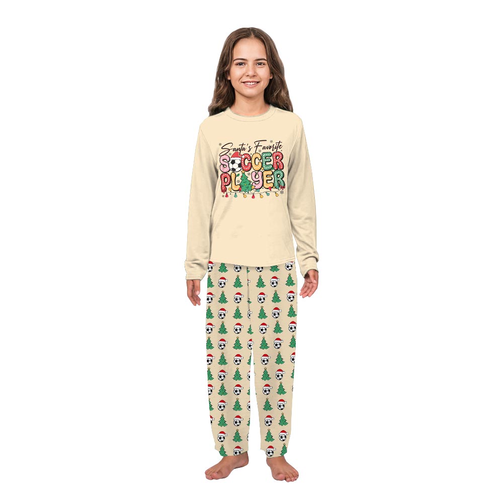 Colorful Santa's Favorite Soccer Player Quote Family Jammies With Dog