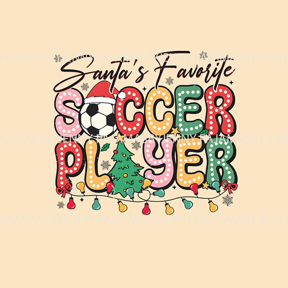 Colorful Santa's Favorite Soccer Player Quote Family Jammies With Dog