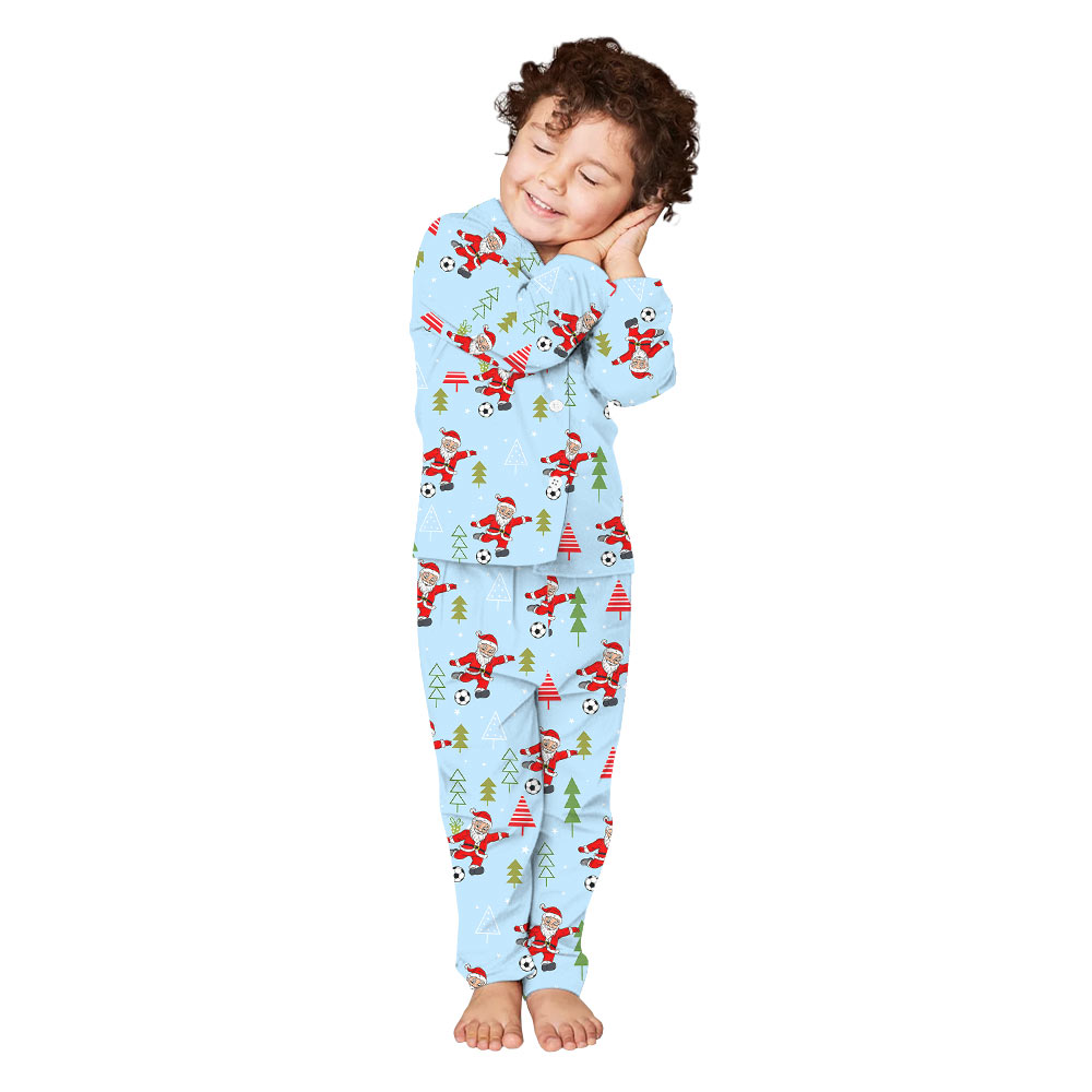 Festive Light Blue Santa Soccer Christmas Pajamas Festive Light Blue Santa Soccer Christmas Pajamas