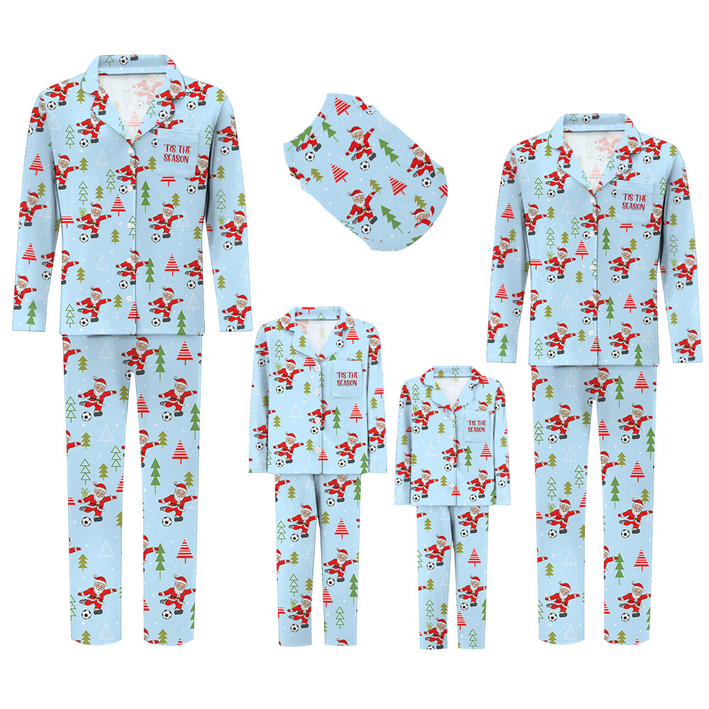 Festive Light Blue Santa Soccer Christmas Pajamas Festive Light Blue Santa Soccer Christmas Pajamas