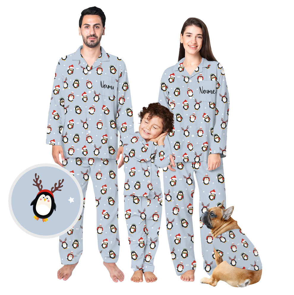 Funny Penguin Family Christmas Pajamas in Lavender Color Funny Penguin Family Christmas Pajamas in Lavender Color