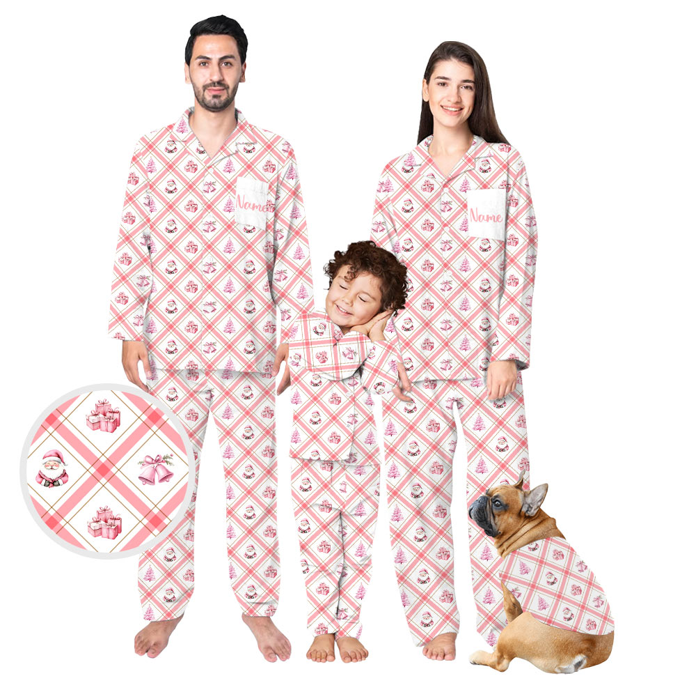 Festive Blush Pink Santa Family Christmas Pajamas Festive Blush Pink Santa Family Christmas Pajamas