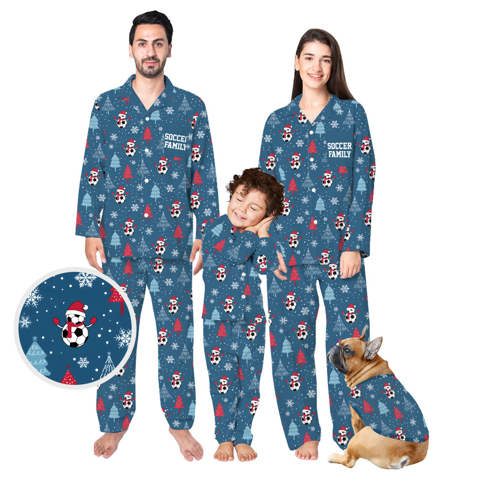 Festive Navy Soccer Snowman Family Christmas Pajamas Festive Navy Soccer Snowman Family Christmas Pajamas