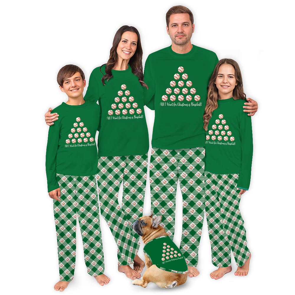 Green Baseball in Christmas Tree Shape Matching Pj Sets Family And Dog Green Baseball in Christmas Tree Shape Matching Pj Sets Family And Dog