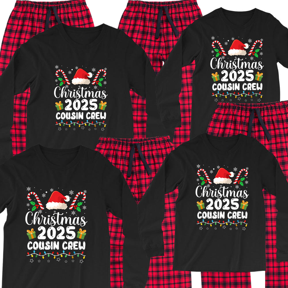 Custom Year And Name Cousin Crew Christmas Pajamas Cotton Flannel Custom Year And Name Cousin Crew Christmas Pajamas Cotton Flannel